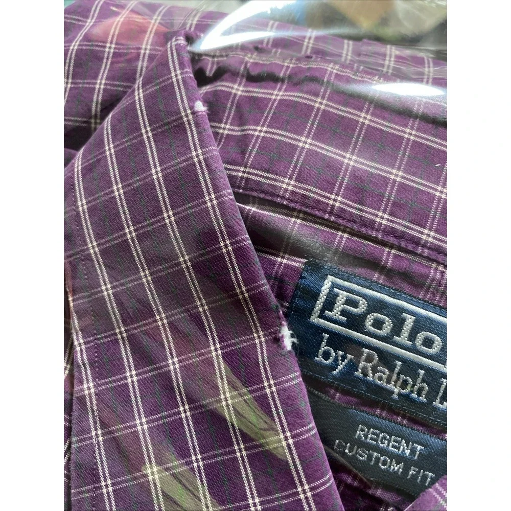 Polo Ralph Lauren Shirt Mens 17.5 XL Purple White Plaid Regent‎ Button Up
